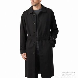 Fil à Fil Platinum L Black Trench Coat Zip-In Wool Lining Vintage